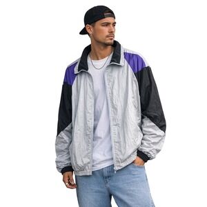 Vintage Pro Line Track Jacket Windbreaker 90s Colorblock Gray Purple Medium NWT